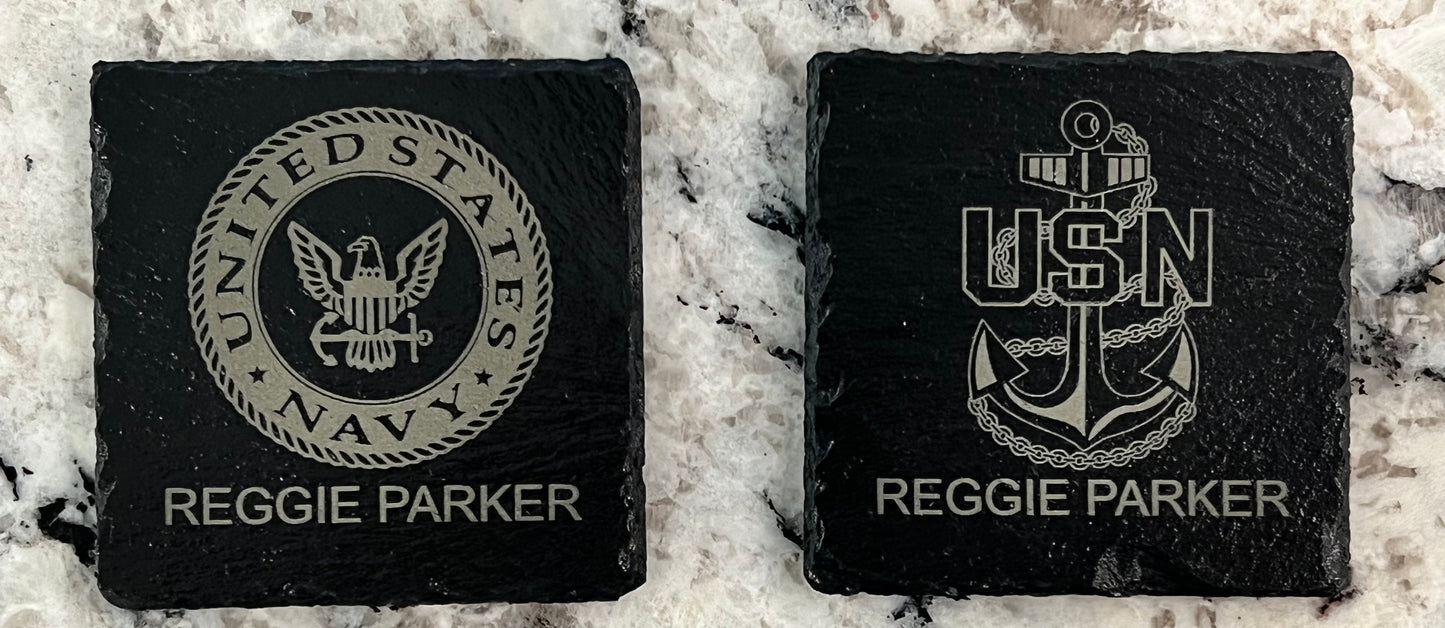 Military Slate Coasters - Center of the Universe Woodworking & Engraving