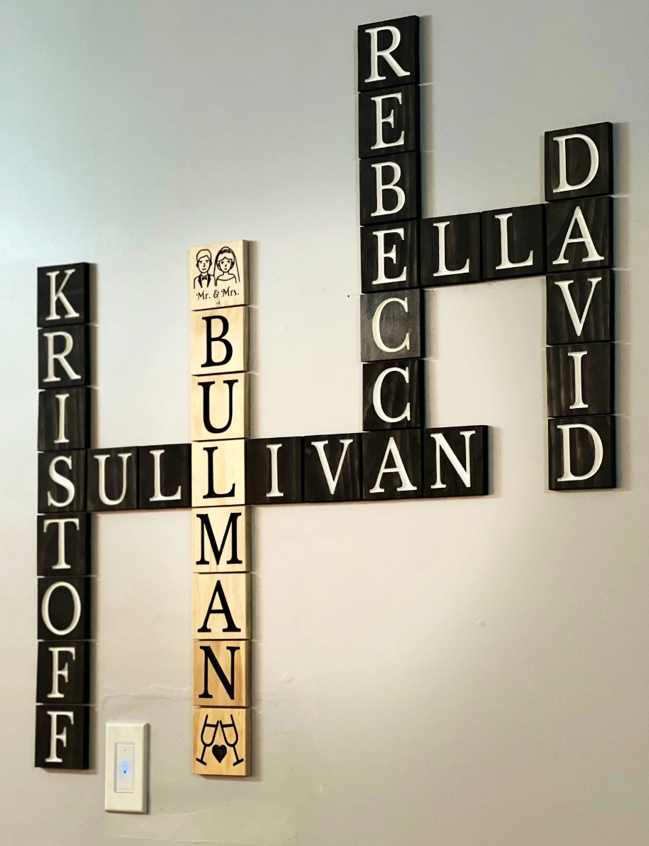 Crossword Name Tiles - Center of the Universe Woodworking & Engraving
