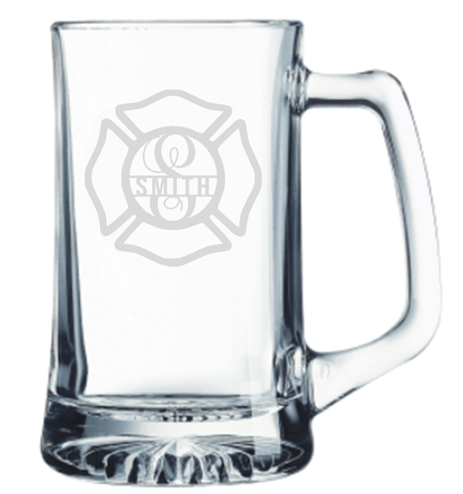 Custom Firefighter Monogram Engraved Glass