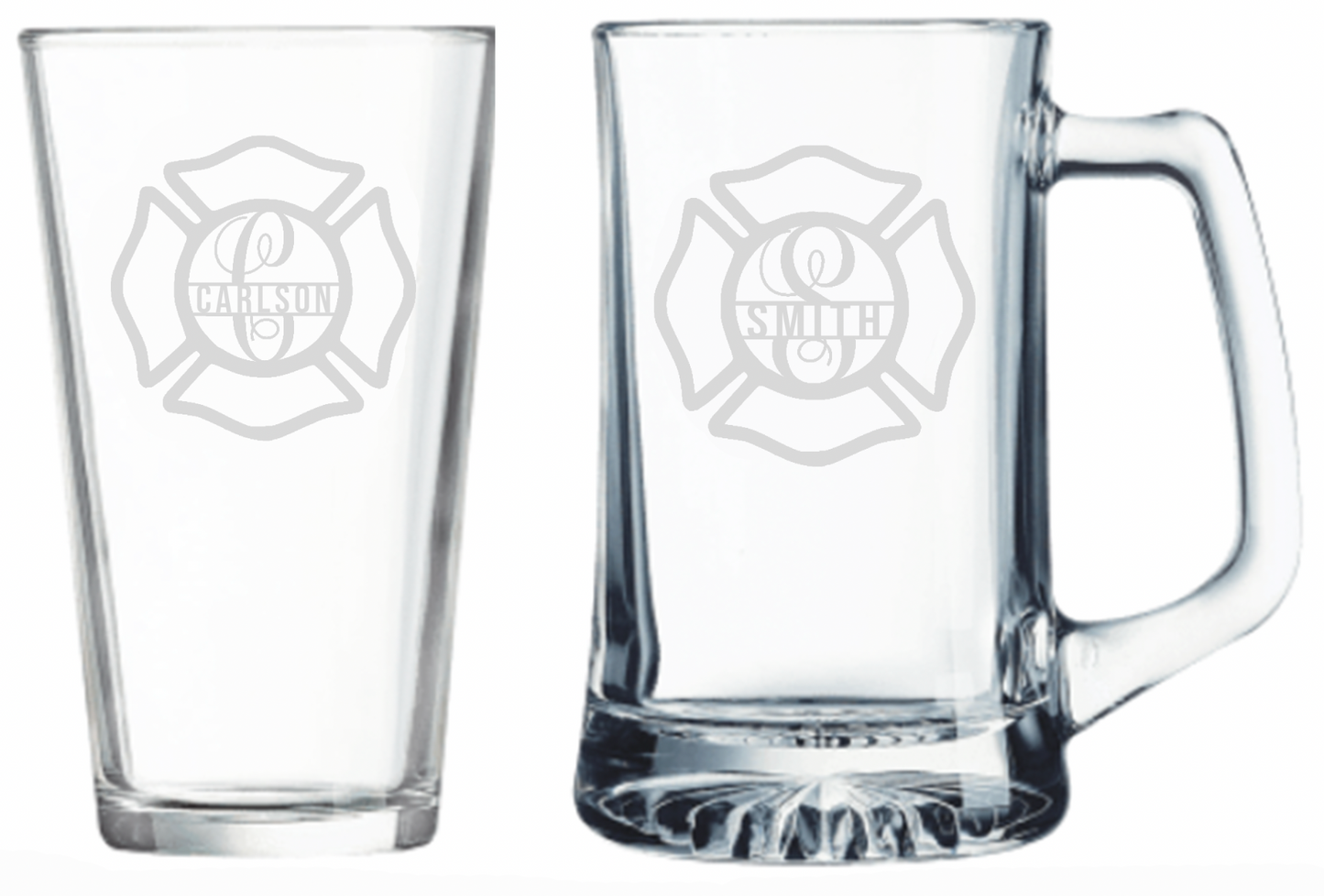 Custom Firefighter Monogram Engraved Glass